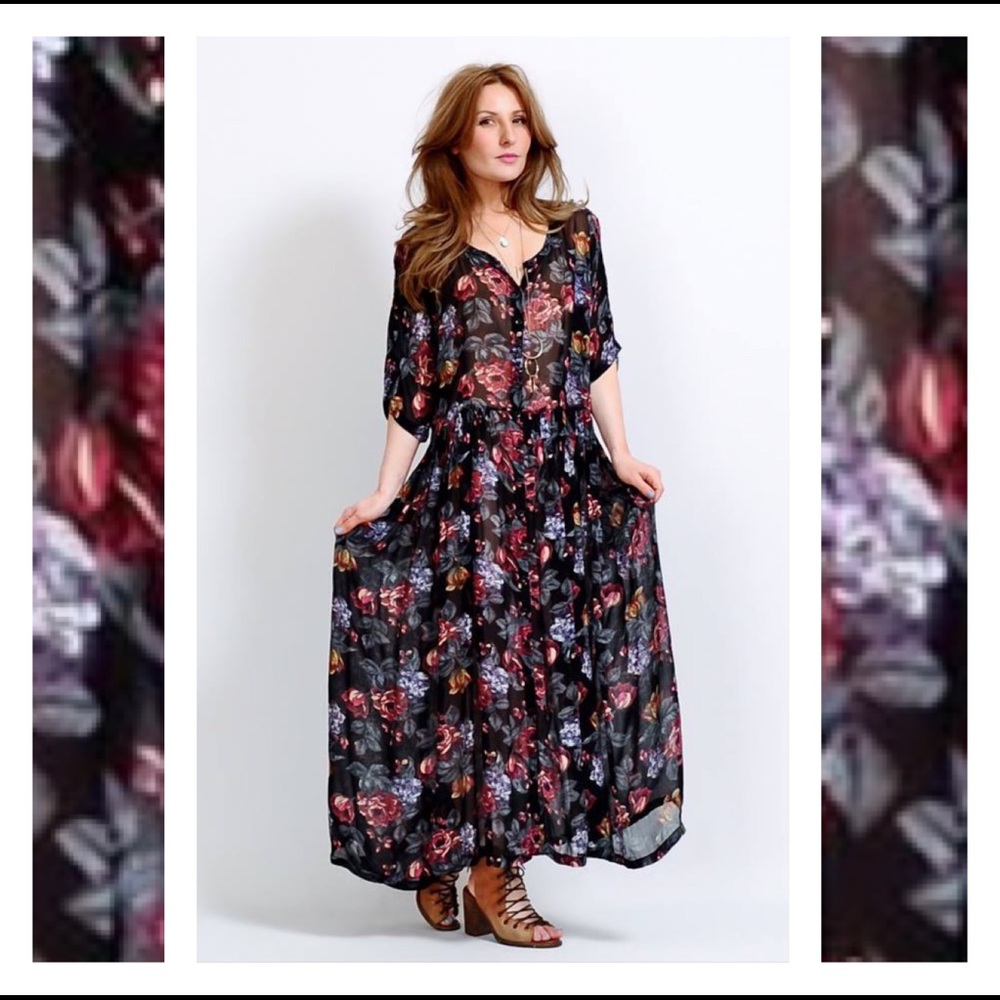 SOLD ON ETSY Vintage 90s Sheer Floral Flowy  Dress
